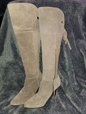 Arturo Chiang Women's Taupe Leather Knee-High Heeled Boots